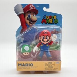 Jakks Pacific Super Mario 4" Action Figure with 1-Up Mushroom Accessory New